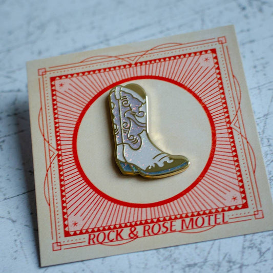 White Glitter Cowboy Boot Enamel Pin