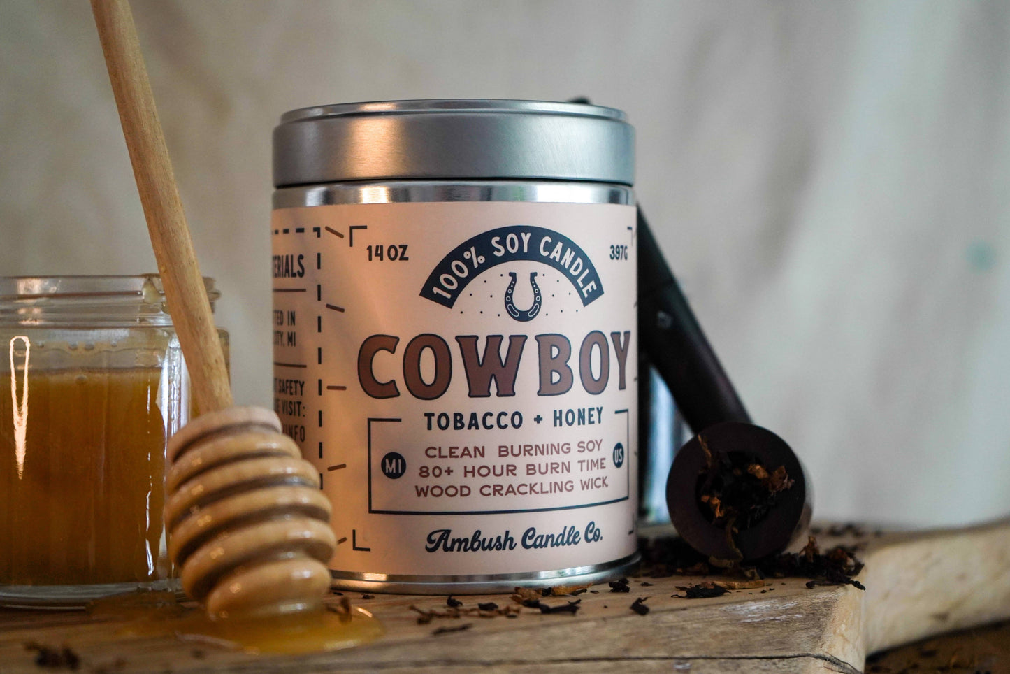 Cowboy | Tobacco + Honey 14oz Soy Candle