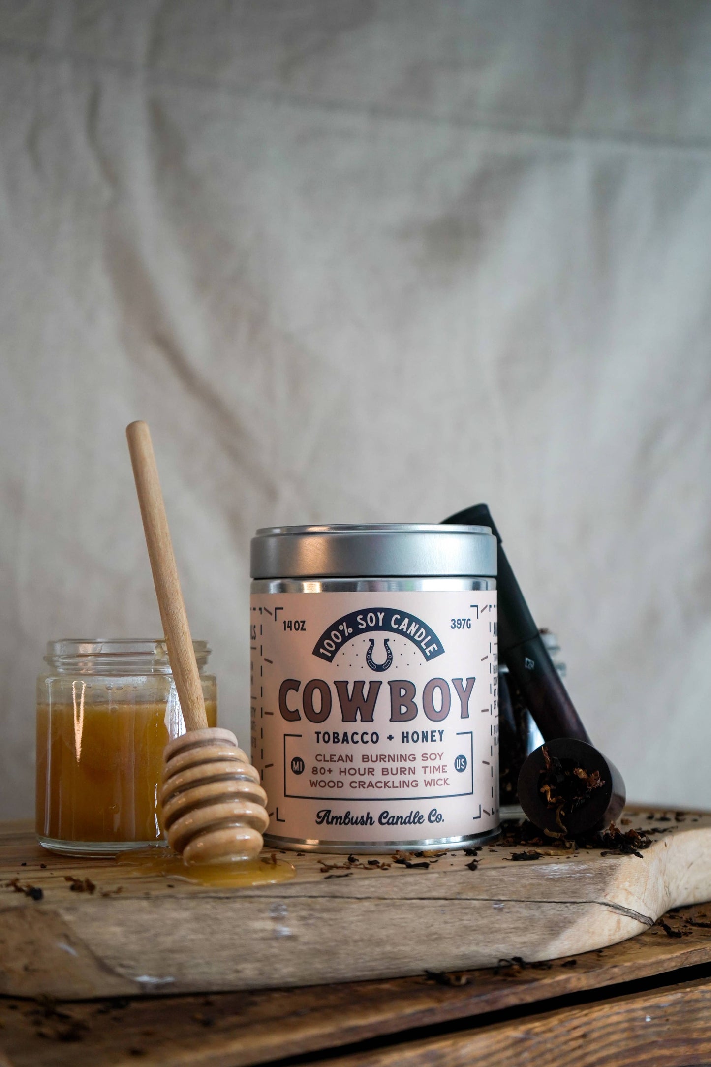 Cowboy | Tobacco + Honey 14oz Soy Candle